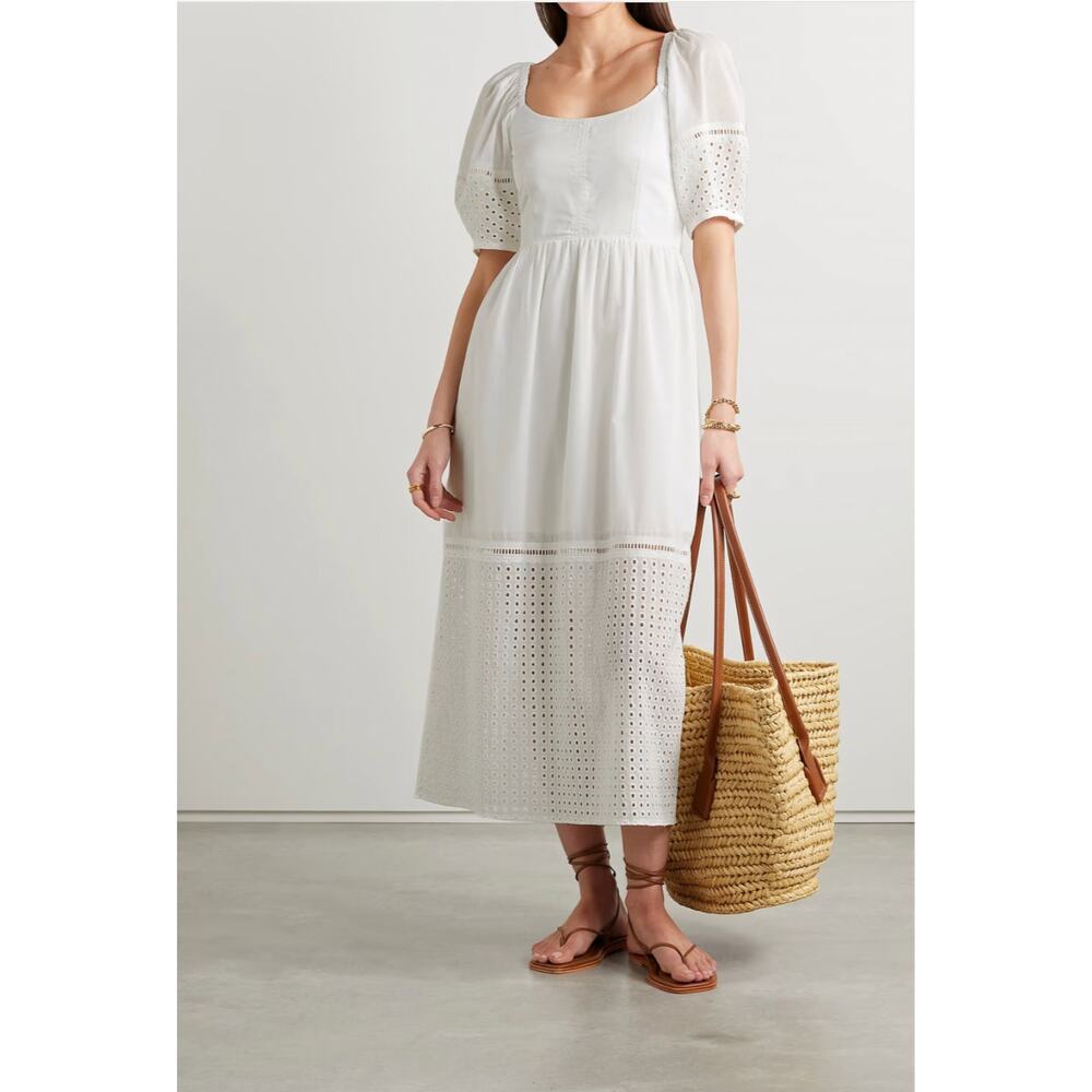 LA LIGNE Broderie anglaise-trimmed cotton-voile midi dress NWT size XS